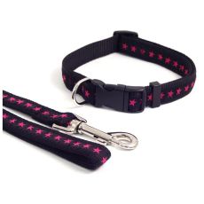 Rosewood Dog Lead - Black/Pink Star (3/4")